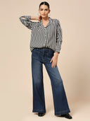 LAPEL COLLAR VISCOSE CREPE STRIPED FLUID SHIRT