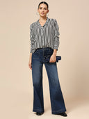 LAPEL COLLAR VISCOSE CREPE STRIPED FLUID SHIRT