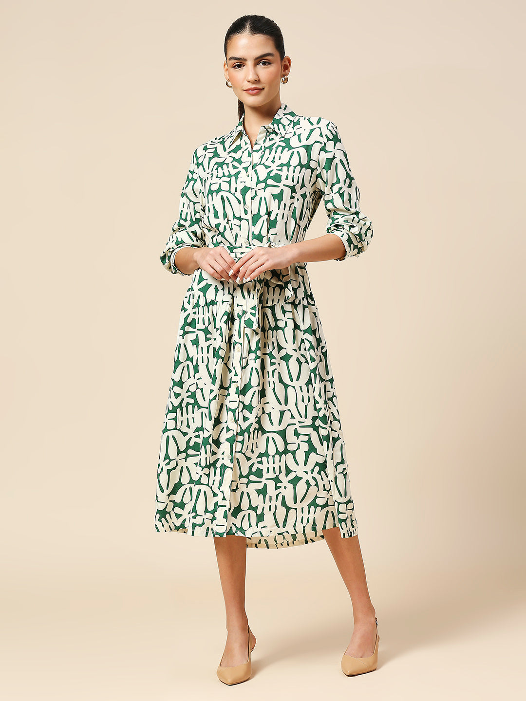 OVERBLOWN CACTUS PRINTED MODAL TIERED SHIRT DRESS