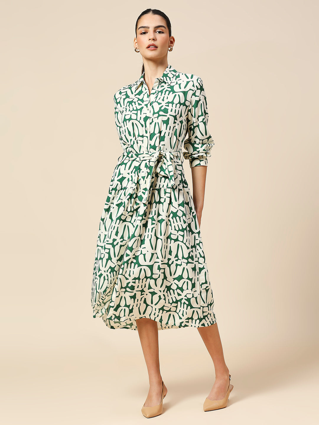 OVERBLOWN CACTUS PRINTED MODAL TIERED SHIRT DRESS