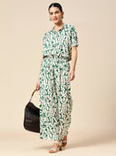 OVERBLOWN CACTUS GRAPHIC PRINTED SLIP ON FLUID PLEATED PANTS