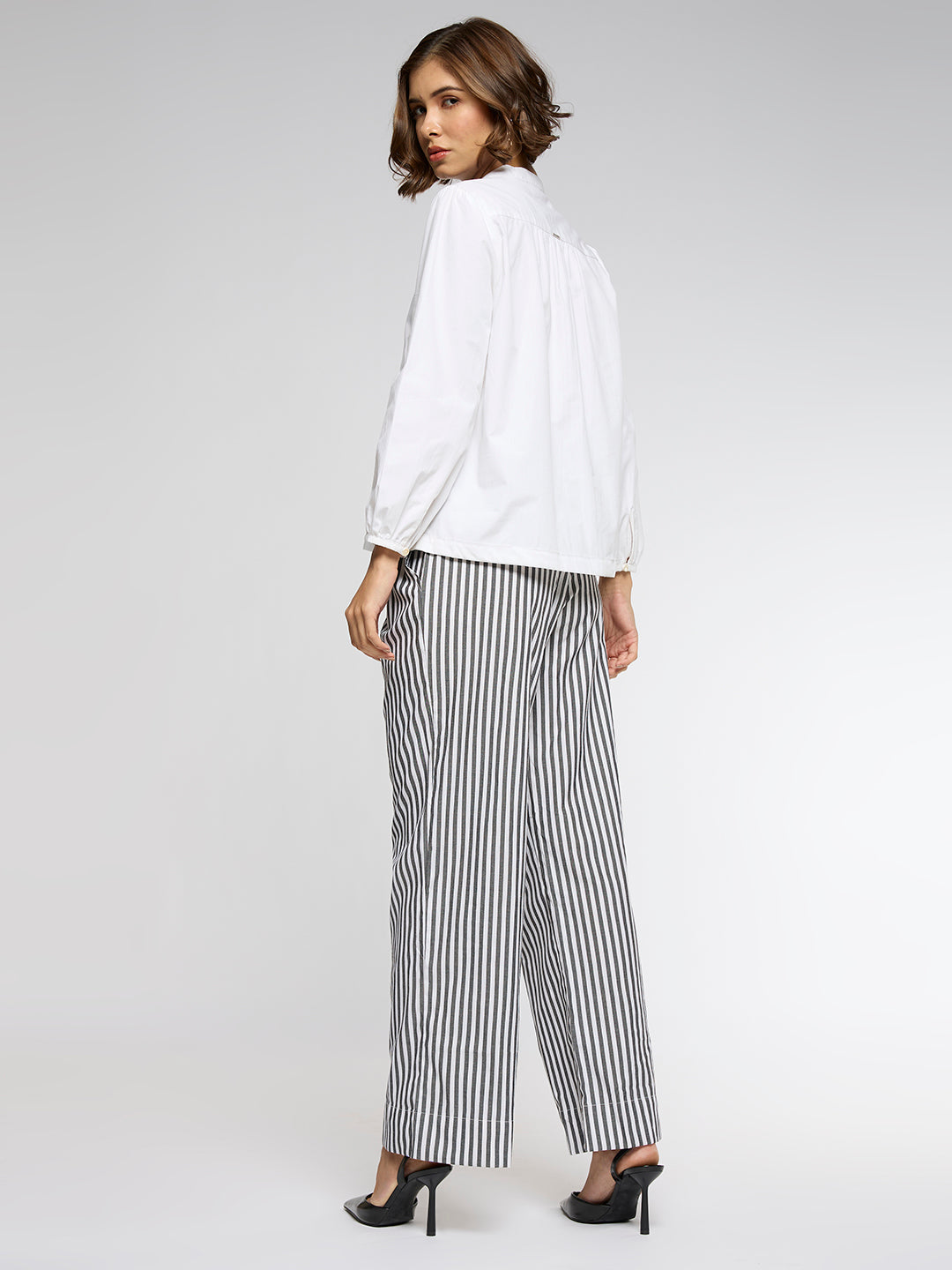 WHITE POPLIN TUNIC WITH STRIPPED BOTTOMS CO-ORD SET