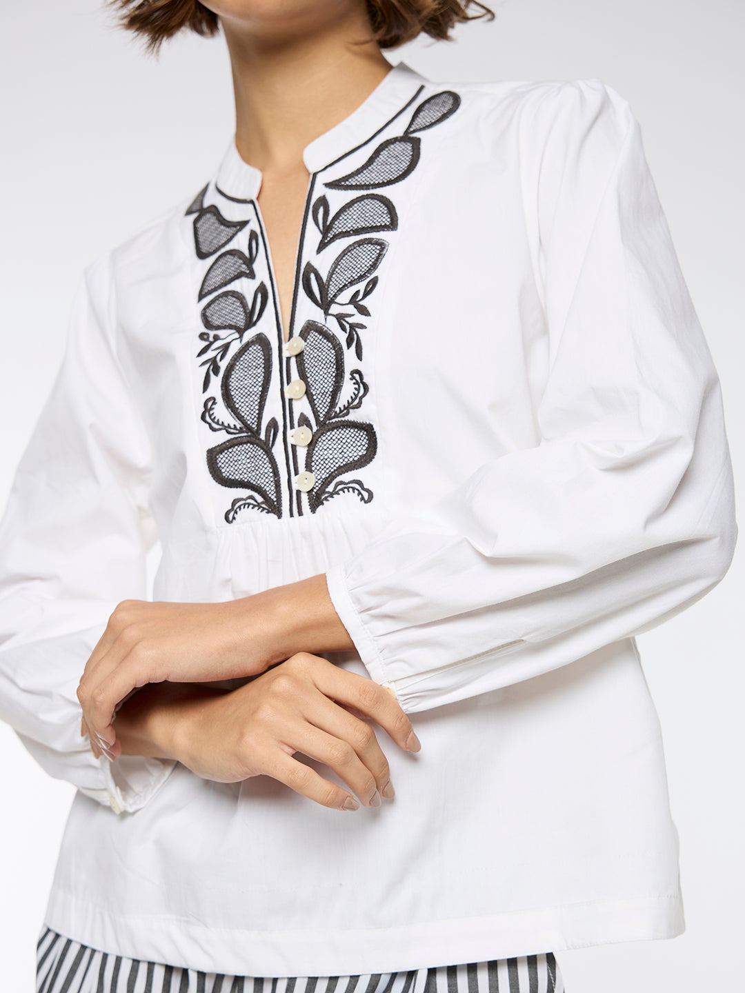 WHITE POPLIN TUNIC WITH STRIPPED BOTTOMS CO-ORD SET