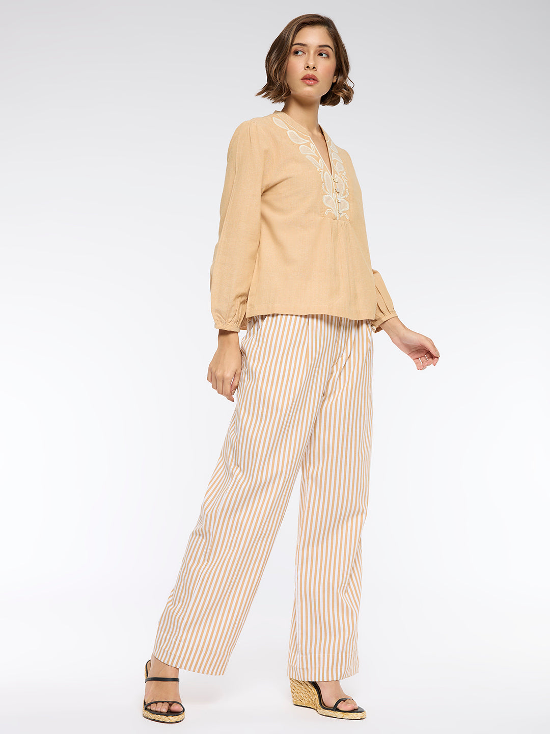 EMBROIDERED TUNIC & PLEATED PANTS CO-ORD SET