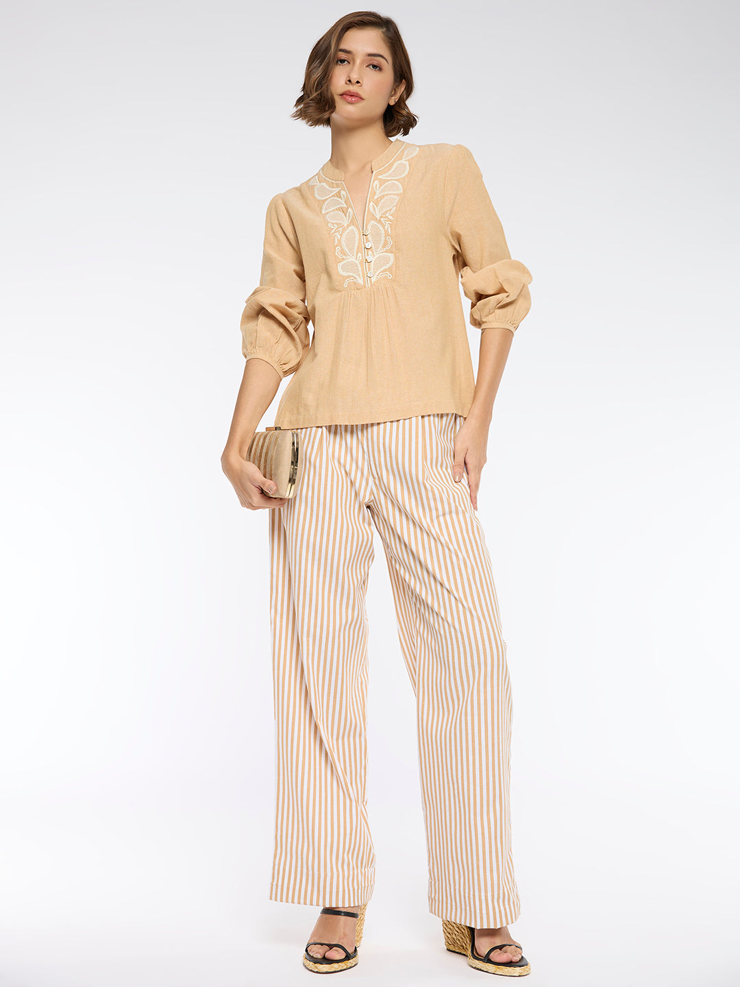 EMBROIDERED TUNIC & PLEATED PANTS CO-ORD SET