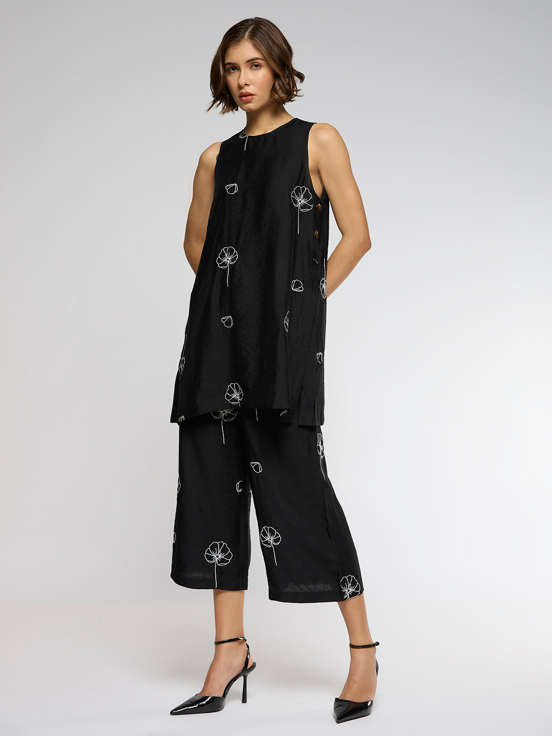 CRUSHED SATIN EMBROIDERED CO-ORD SET