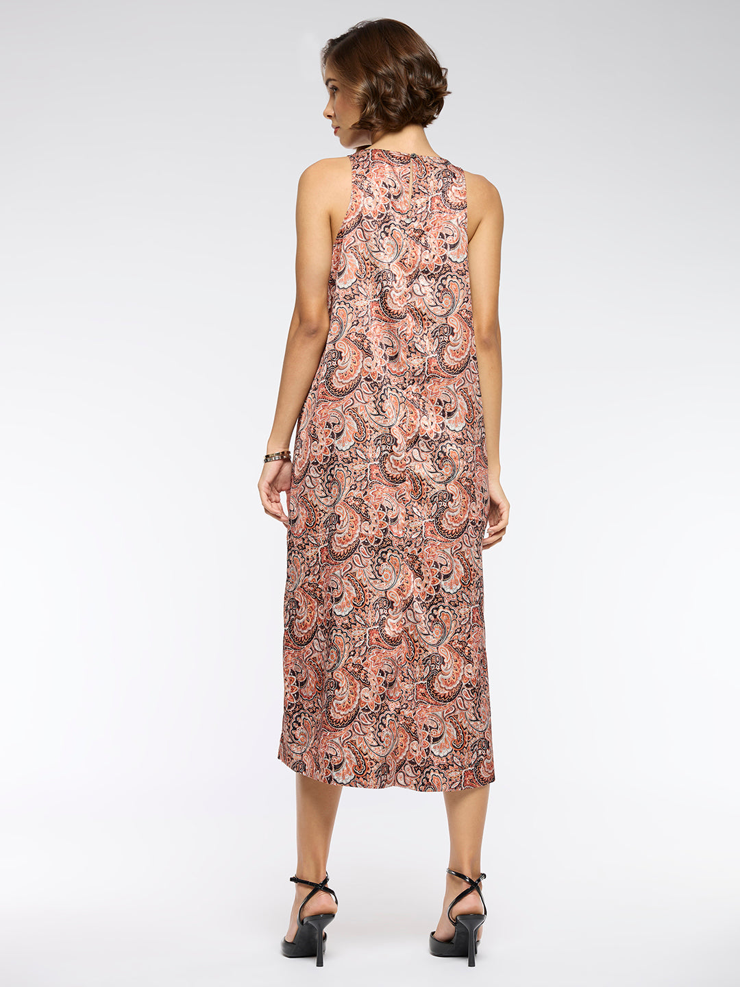 PAISLEY SATIN JACQUARD INCUT A-LINE DRESS