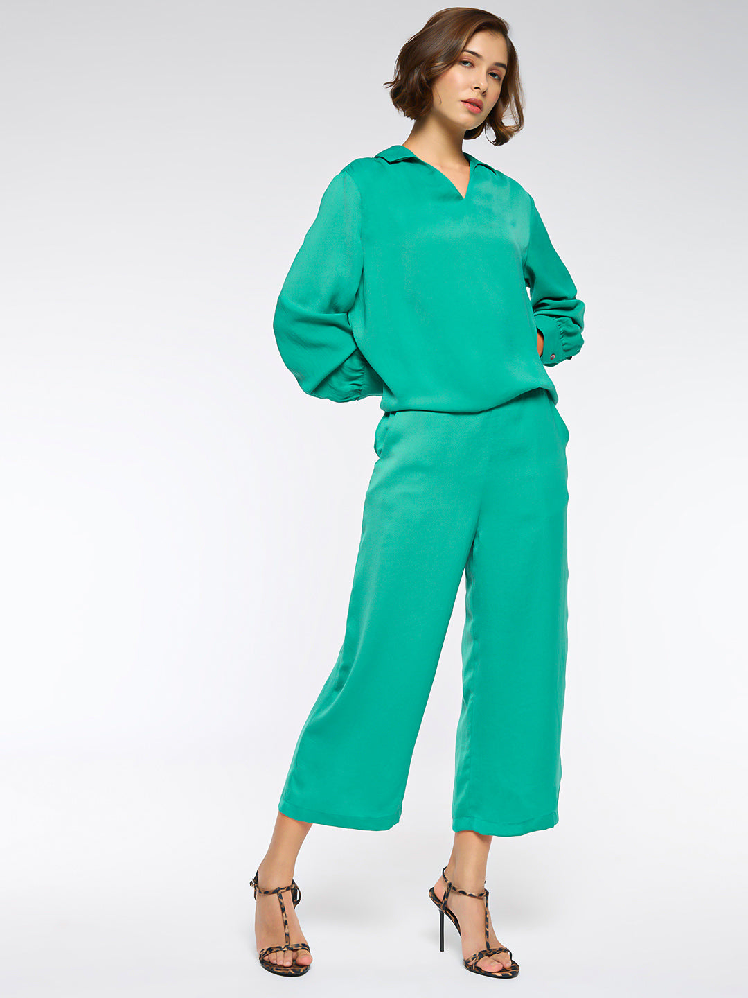 HAMMERED SATIN POP OVER TUNIC & PANTS CO-ORD SET