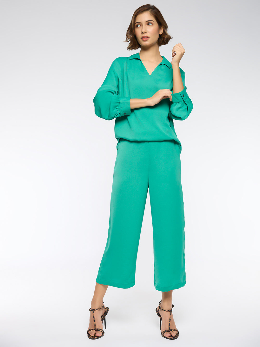 HAMMERED SATIN POP OVER TUNIC & PANTS CO-ORD SET