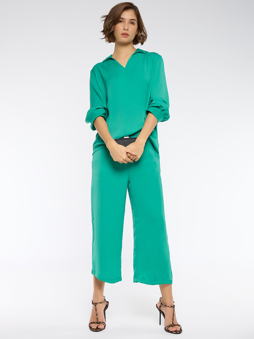 HAMMERED SATIN POP OVER TUNIC & PANTS CO-ORD SET