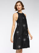 CRUSHED VISCOSE EMBROIDERED TIERED DRESS