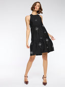 CRUSHED VISCOSE EMBROIDERED TIERED DRESS