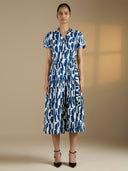 BELTERED TIERED TWILL MIDI DRESS