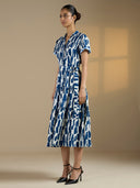 BELTERED TIERED TWILL MIDI DRESS