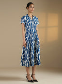 BELTERED TIERED TWILL MIDI DRESS