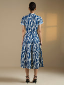 BELTERED TIERED TWILL MIDI DRESS