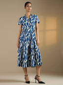BELTERED TIERED TWILL MIDI DRESS