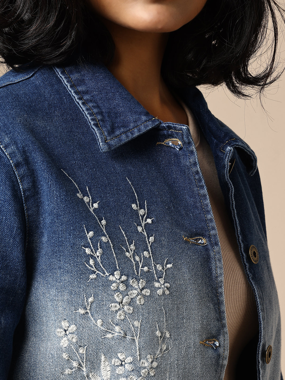 DENIM OMBRE WASH EMBROIDERED JACKET