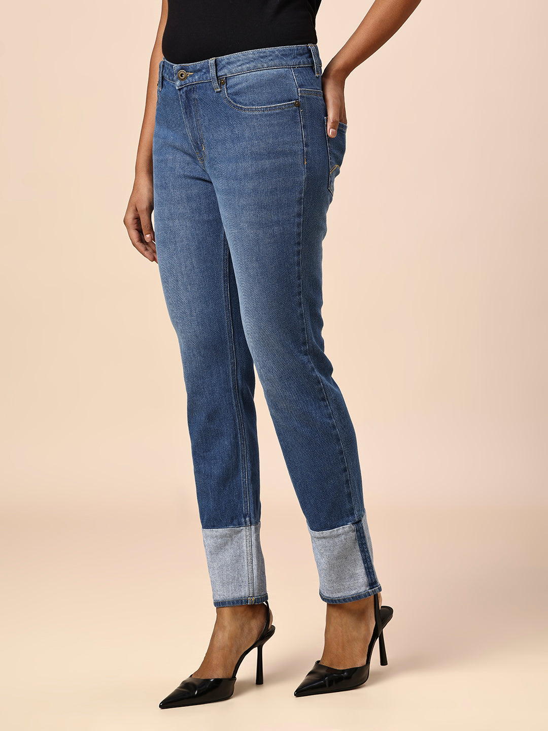 STRAIGHT LEG JEANS W/ FAUX TURN UP