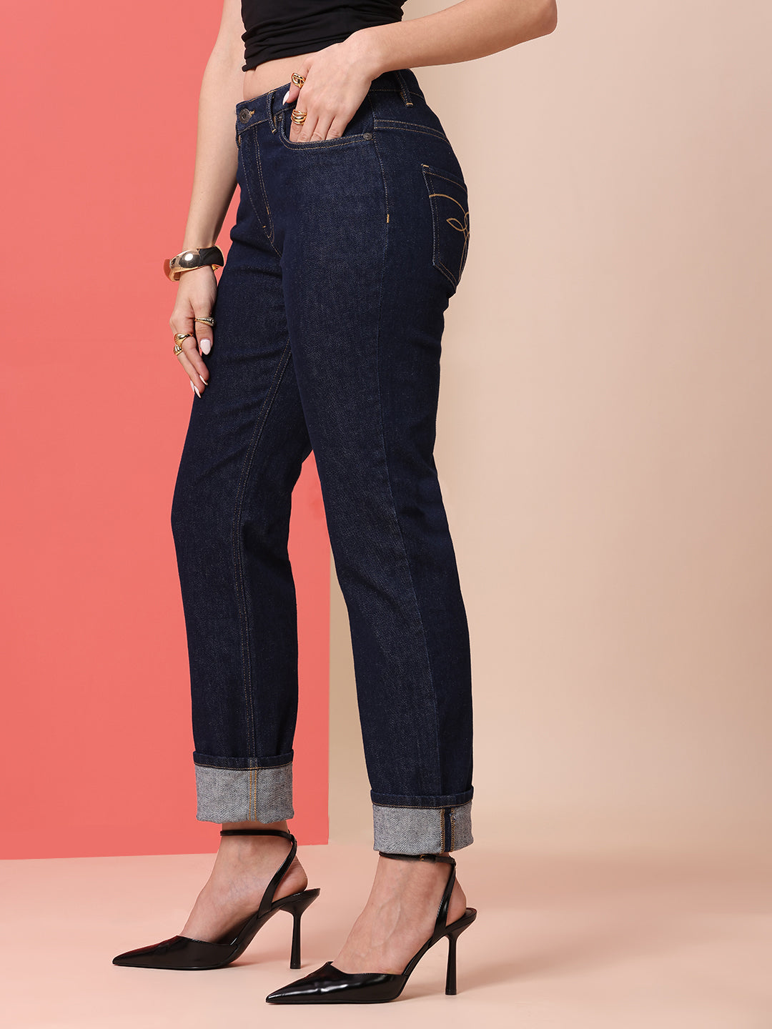 ESSENTIAL DENIM MID RISE SLIM LEG JEANS