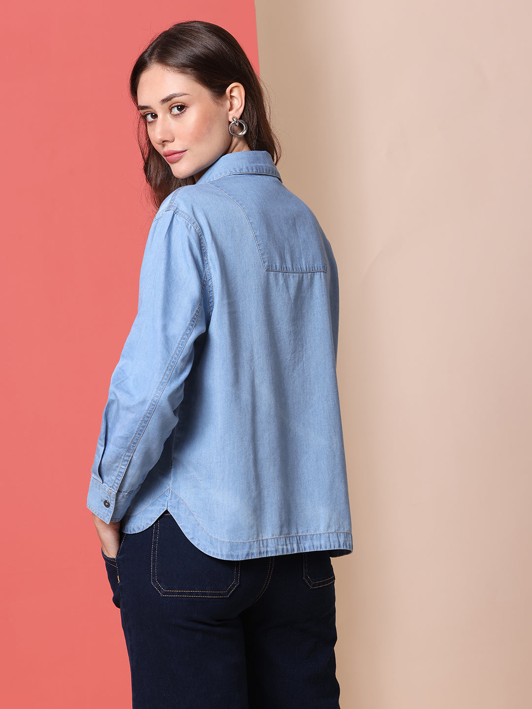 DENIM CROPPED FLUID SHIRT