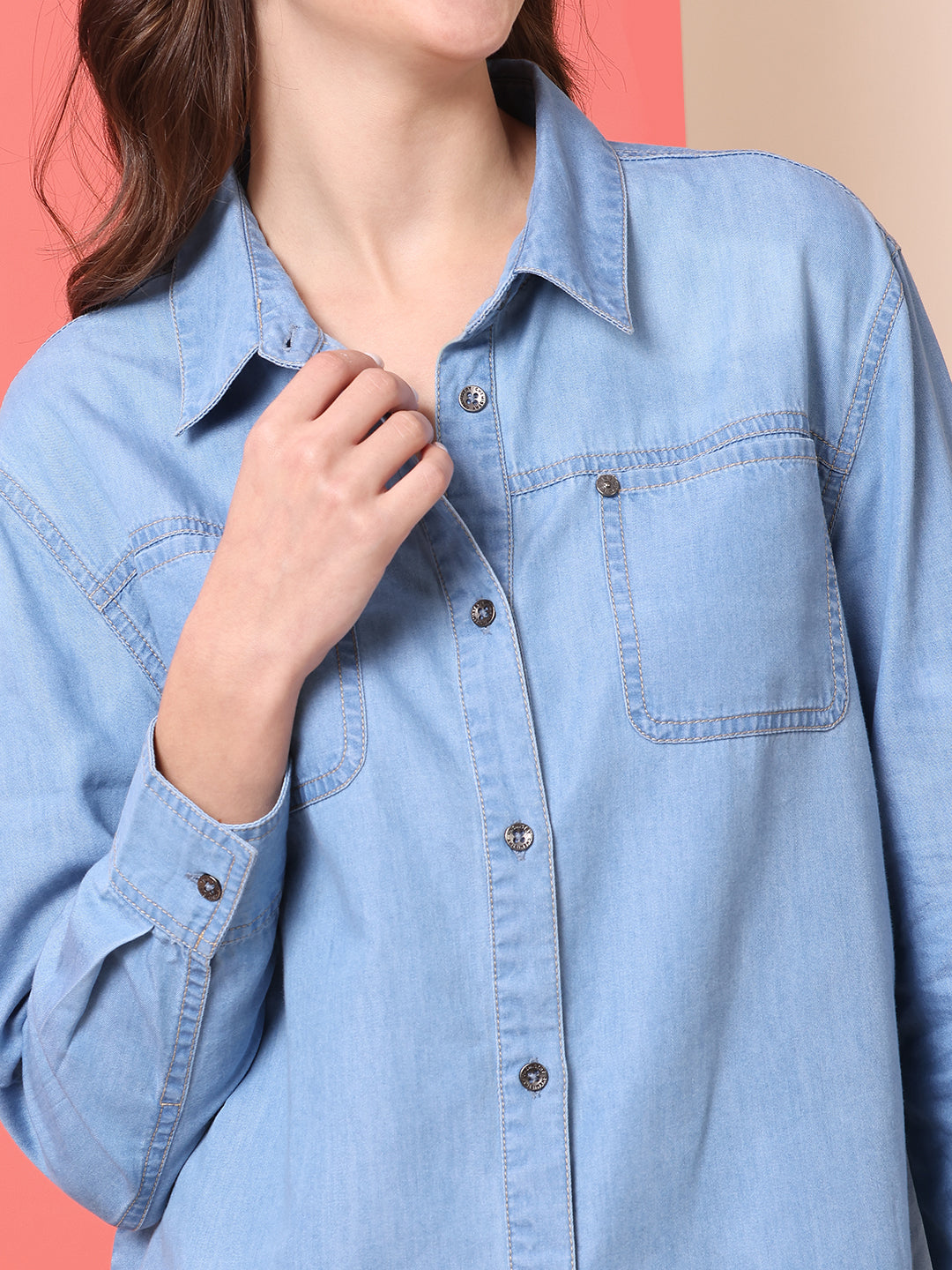 DENIM CROPPED FLUID SHIRT