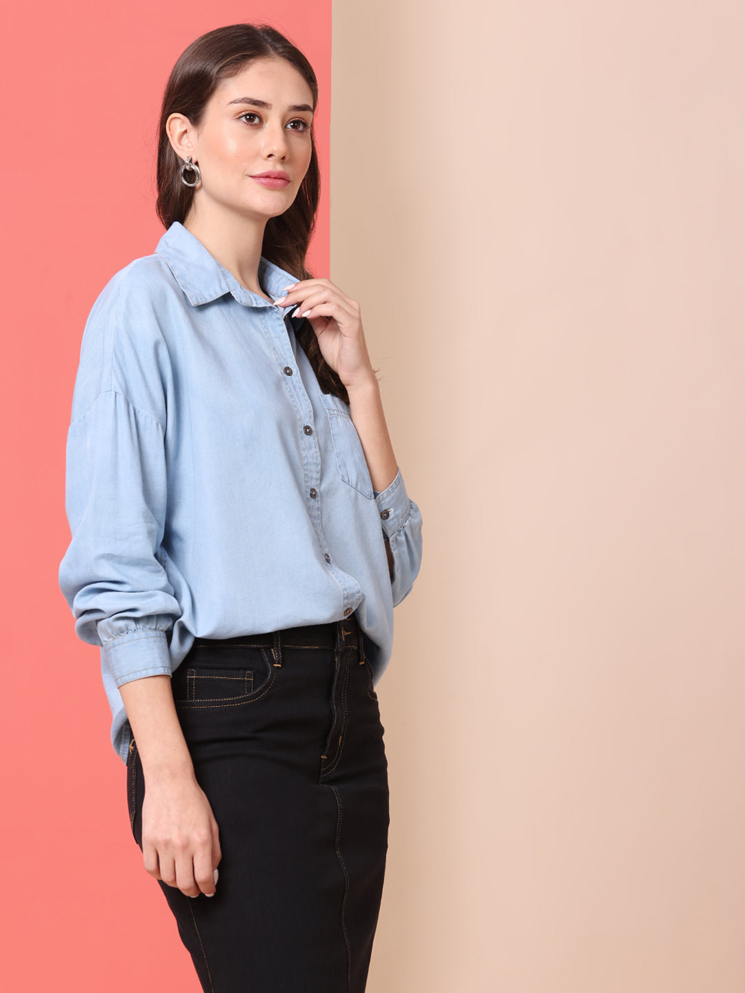 DENIM DROP SHOULDER LOOSE FIT SHIRT