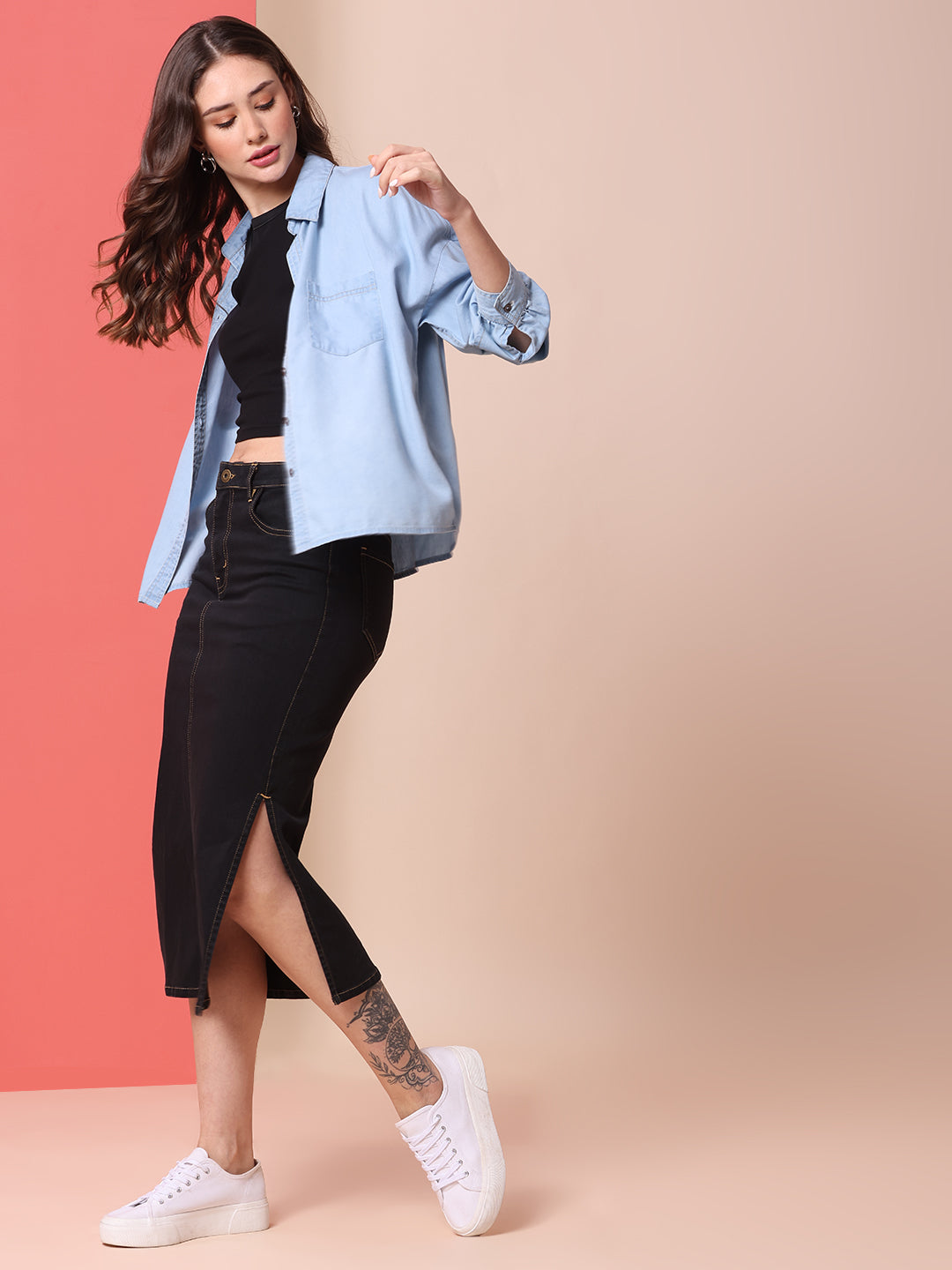 DENIM DROP SHOULDER LOOSE FIT SHIRT