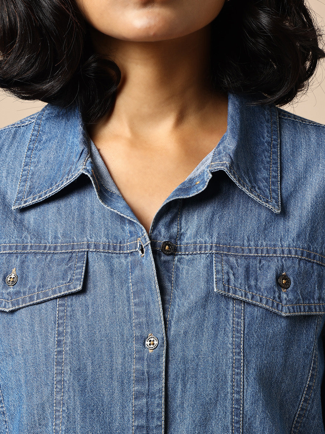 LAYERED LOOK DENIM & STRIPE SHIRT