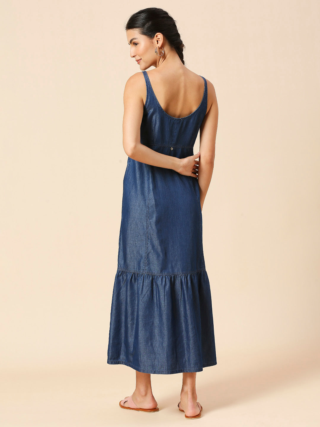 LIGHT WEIGHT DENIM EMPIRE LINE TIERED DRESS