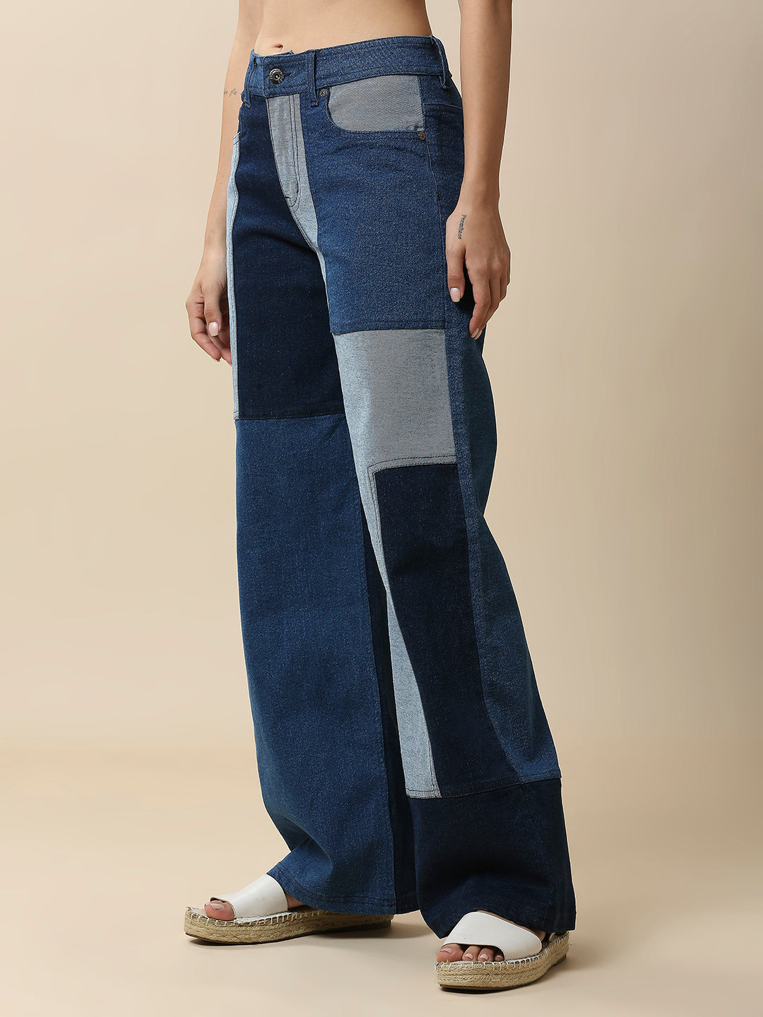 HIGH RISE DENIM  PATCHWORK JEANS