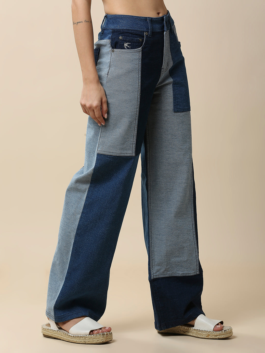 HIGH RISE DENIM  PATCHWORK JEANS