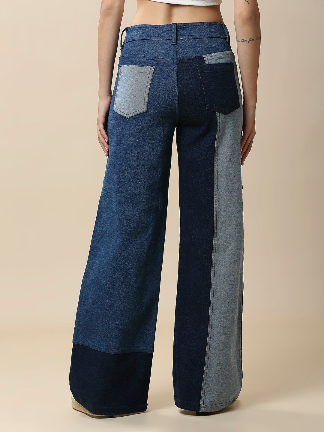 HIGH RISE DENIM  PATCHWORK JEANS