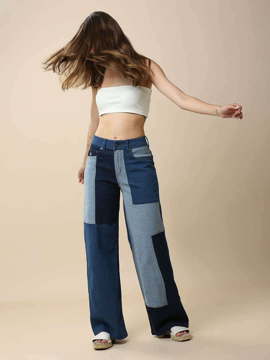 HIGH RISE DENIM  PATCHWORK JEANS