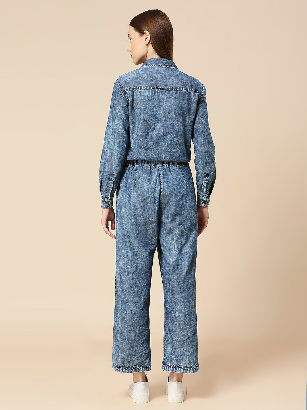 DENIM ACID WASH STRAIGHT LEG JUMPSUIT