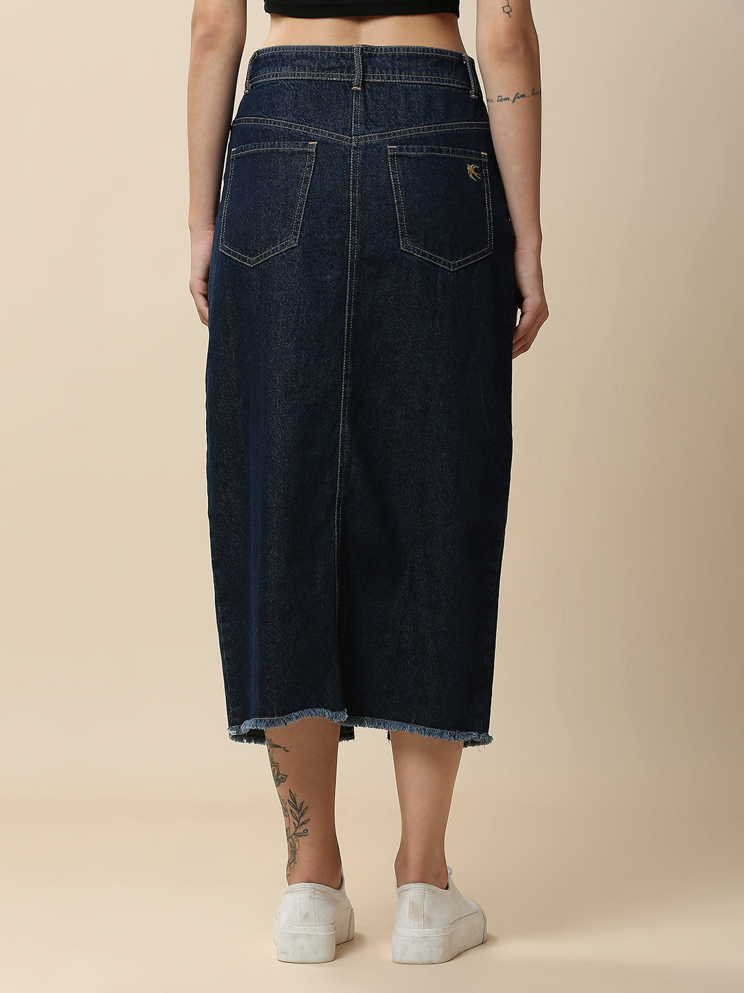 INDIGO WASH DENIM 5 POCKET FRONT SLIT SKIRT