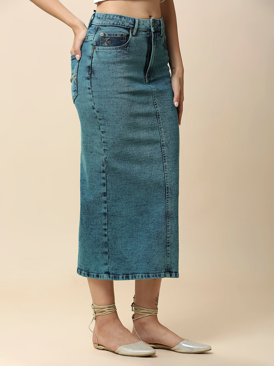 OVERDYED DENIM 5 POCKET PENCIL SKIRT