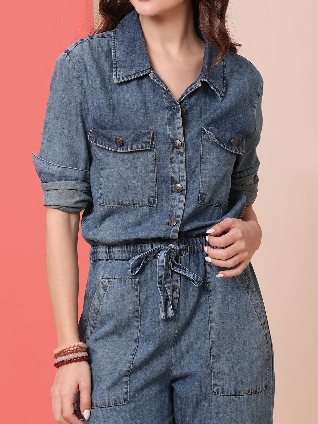 DENIM ACID WASH STRAIGHT LEG JUMPSUIT