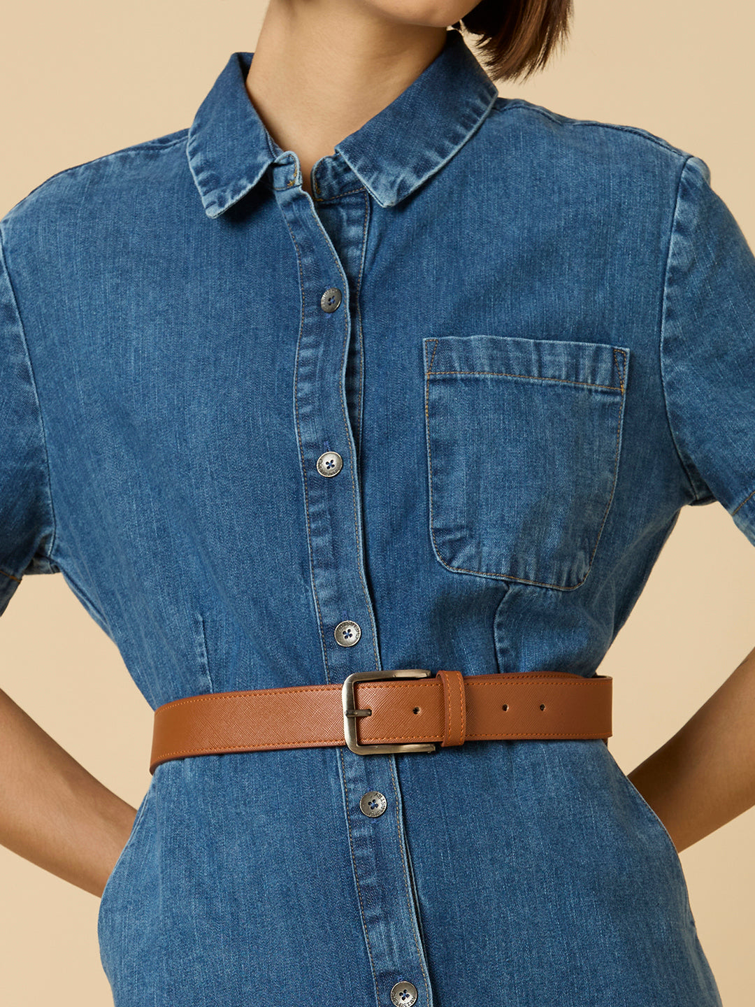 DENIM BELTED SHIRT DRESS