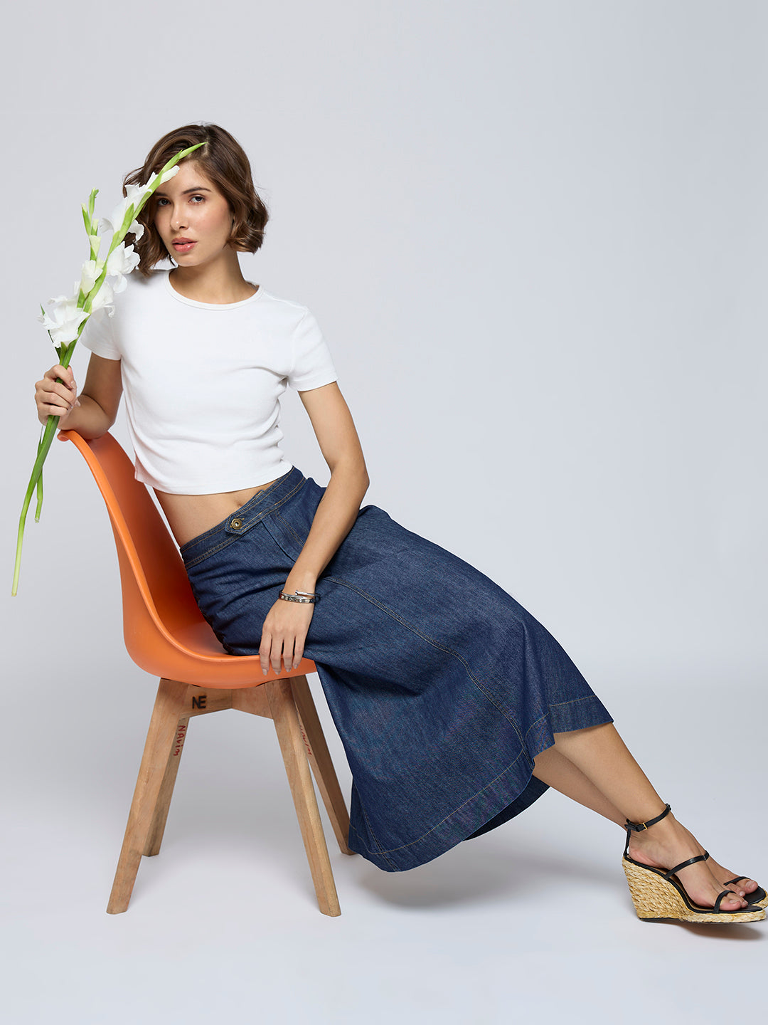 INDIGO WASH A-LINE DENIM SKIRT