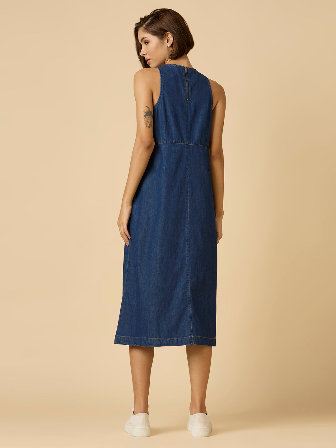 DENIM A-LINE CALF LENGTH DRESS