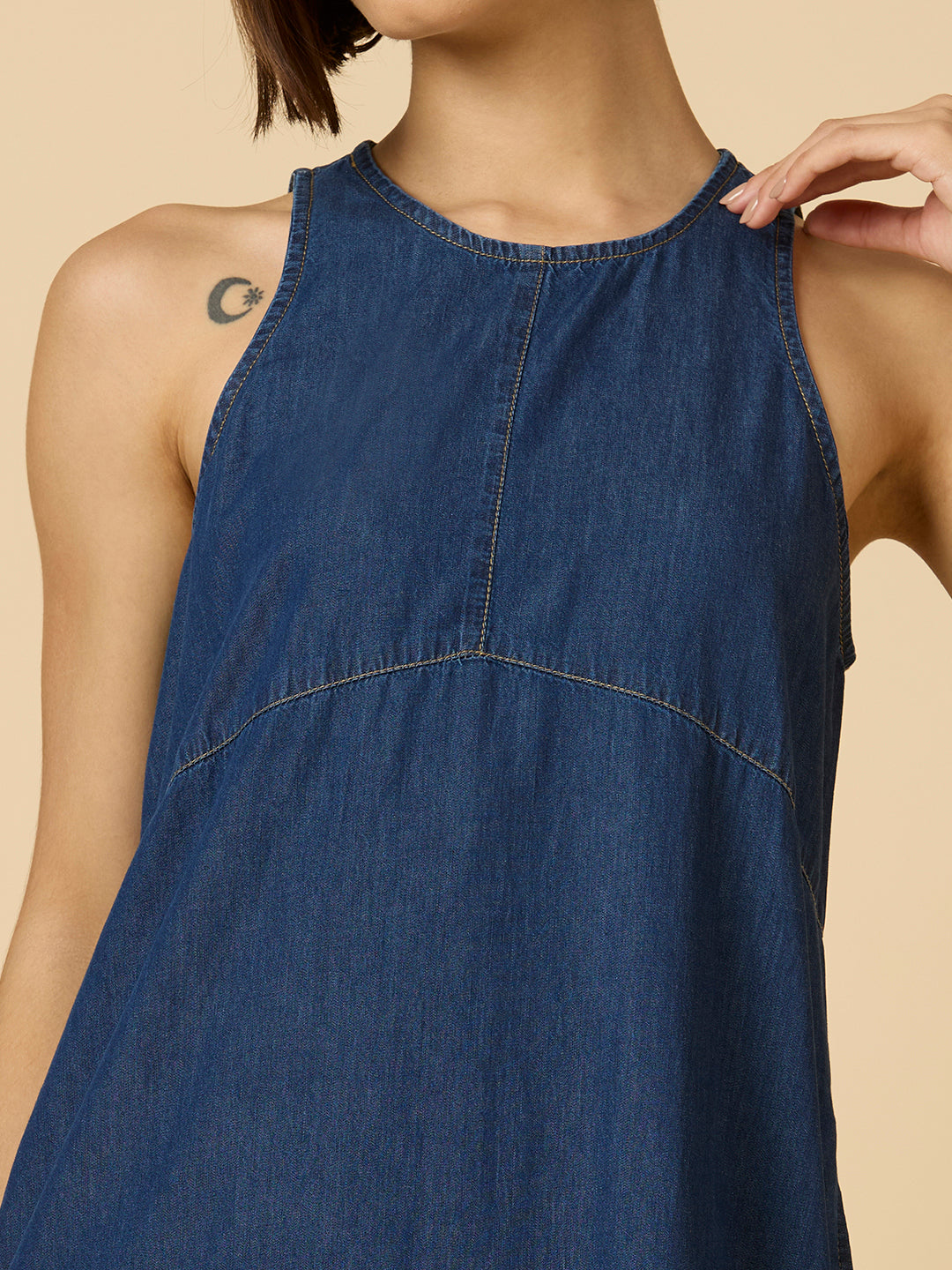 DENIM A-LINE CALF LENGTH DRESS