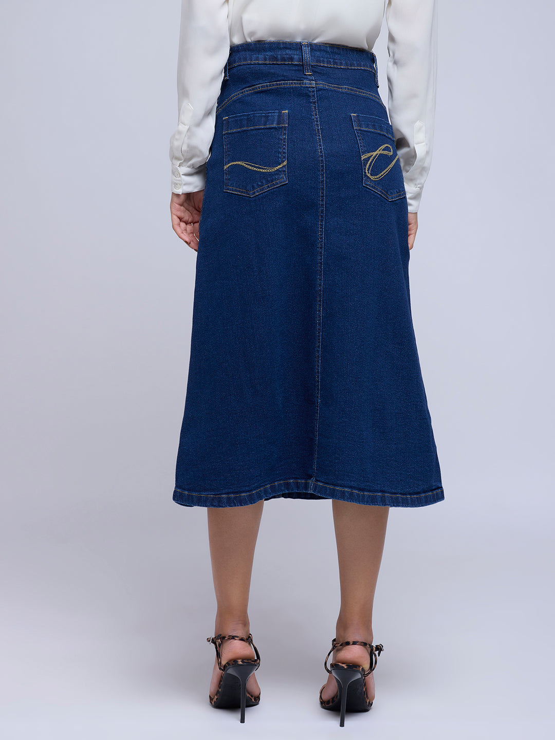 HIP HUGGING A-LINE DENIM SKIRT