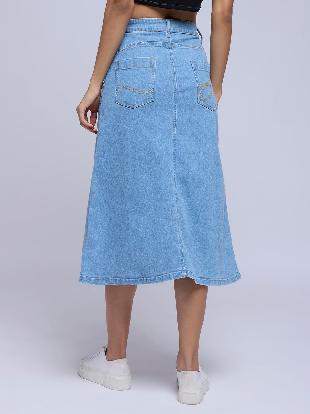 HIP HUGGING A-LINE DENIM SKIRT