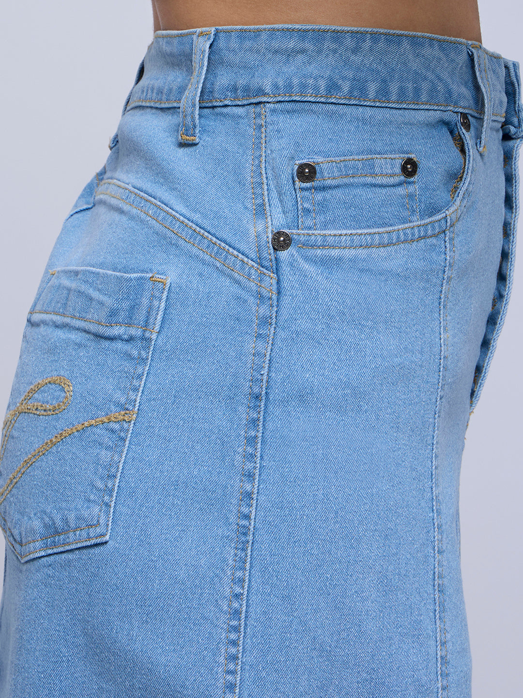 HIP HUGGING A-LINE DENIM SKIRT