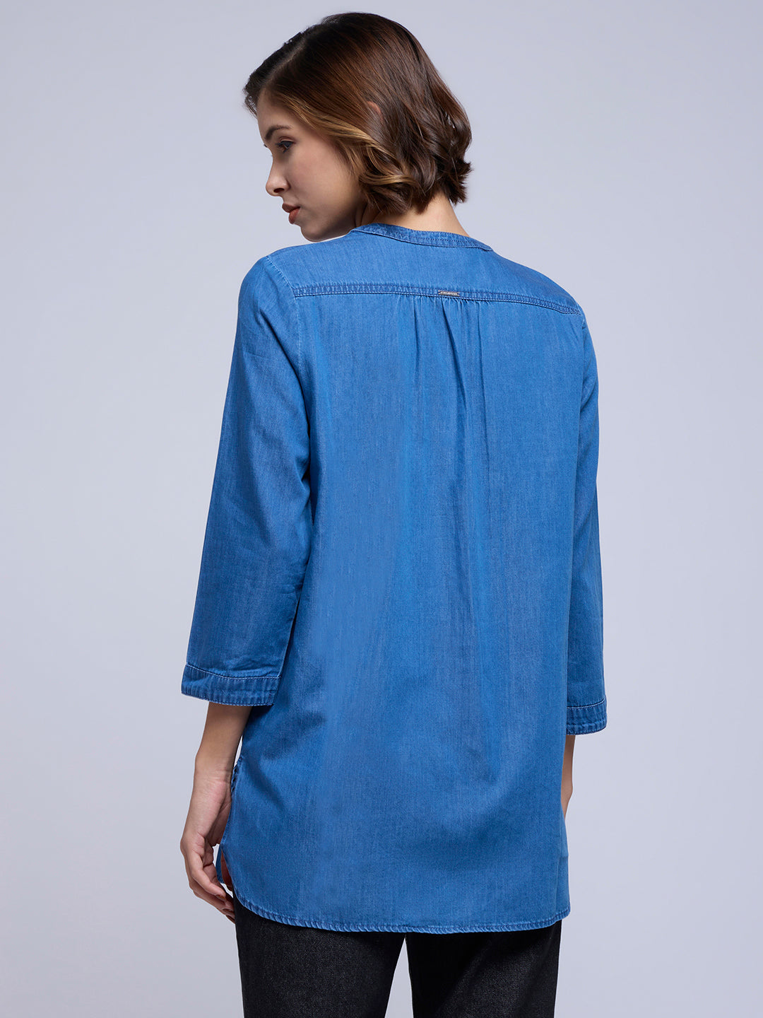 EMBROIDERED YOKE LONGLINE DENIM TUNIC