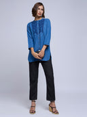 EMBROIDERED YOKE LONGLINE DENIM TUNIC