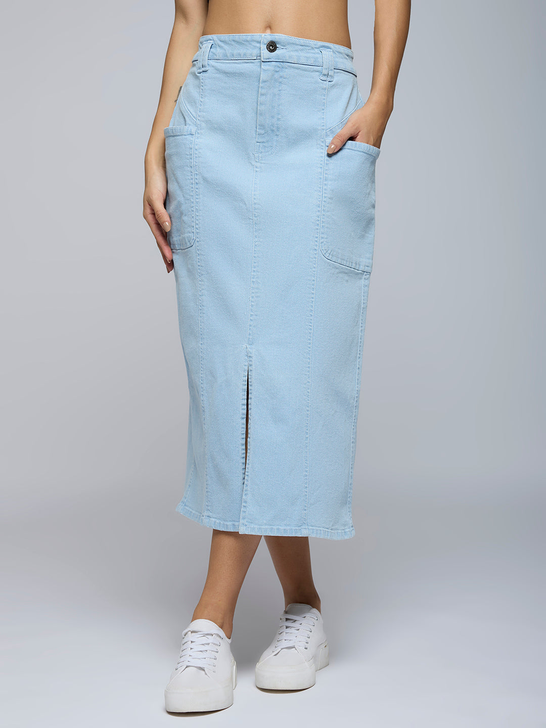 ICE WASH FRONT SLIT STRAIGHT SKIRT
