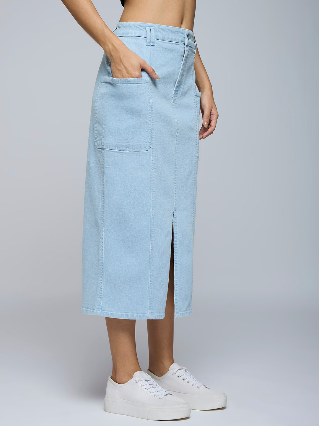 ICE WASH FRONT SLIT STRAIGHT SKIRT