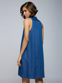 DENIM EMBROIDERED YOKE SWING DRESS